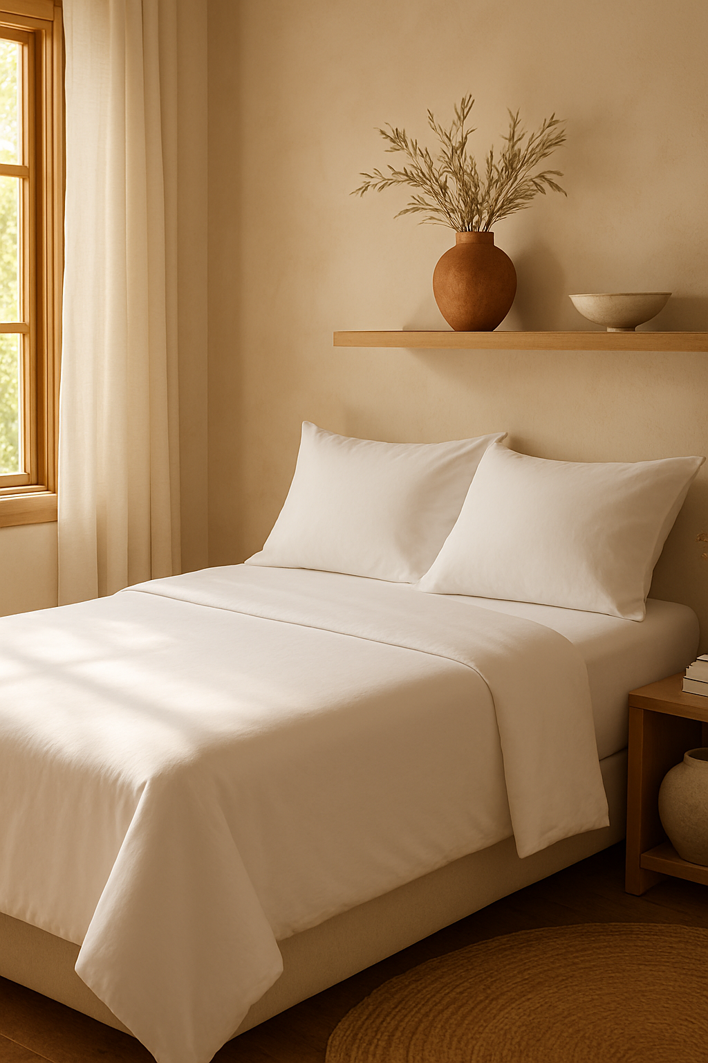 Juego de sábanas blancas 50% algodón 50% poliéster 3 piezas cama 90 cm