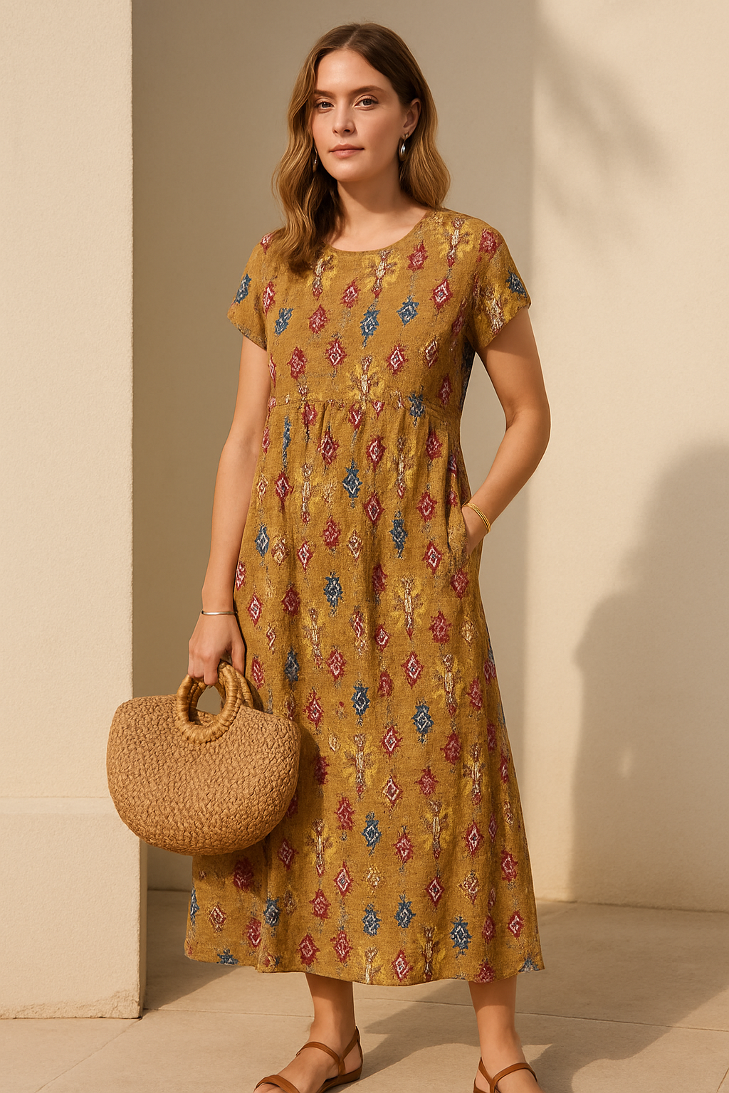 Women's Dresses Cotton and Linen Sleeveless Round Neck Print Summer Dress YYEFNMAZ