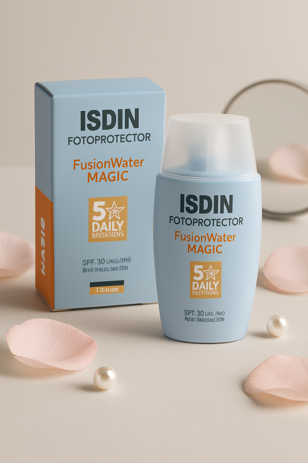 ISDIN Fotoprotección Fusion Water MAGIC SPF 50, Protector Solar Facial de Textura Ligera y Fase Externa Acuosa con Tacto Final Sedoso, 50ml
