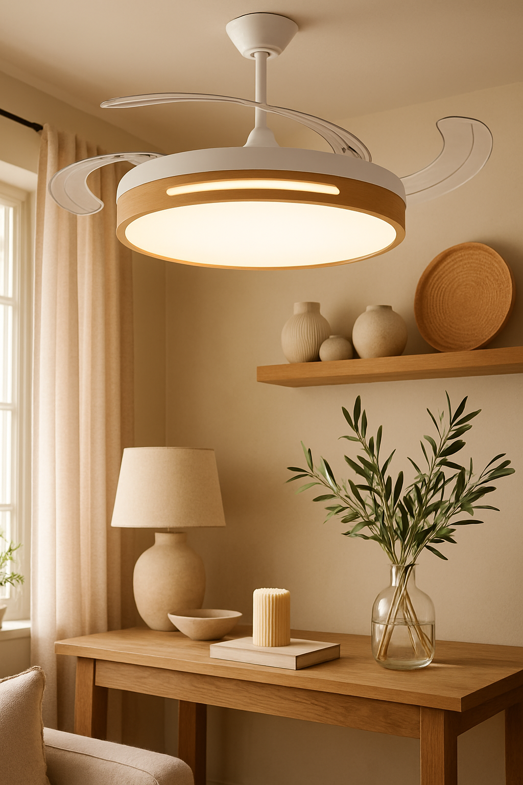 Ventilador LED de 50 cm con mando y app, motor DC, 6 velocidades y luz regulable