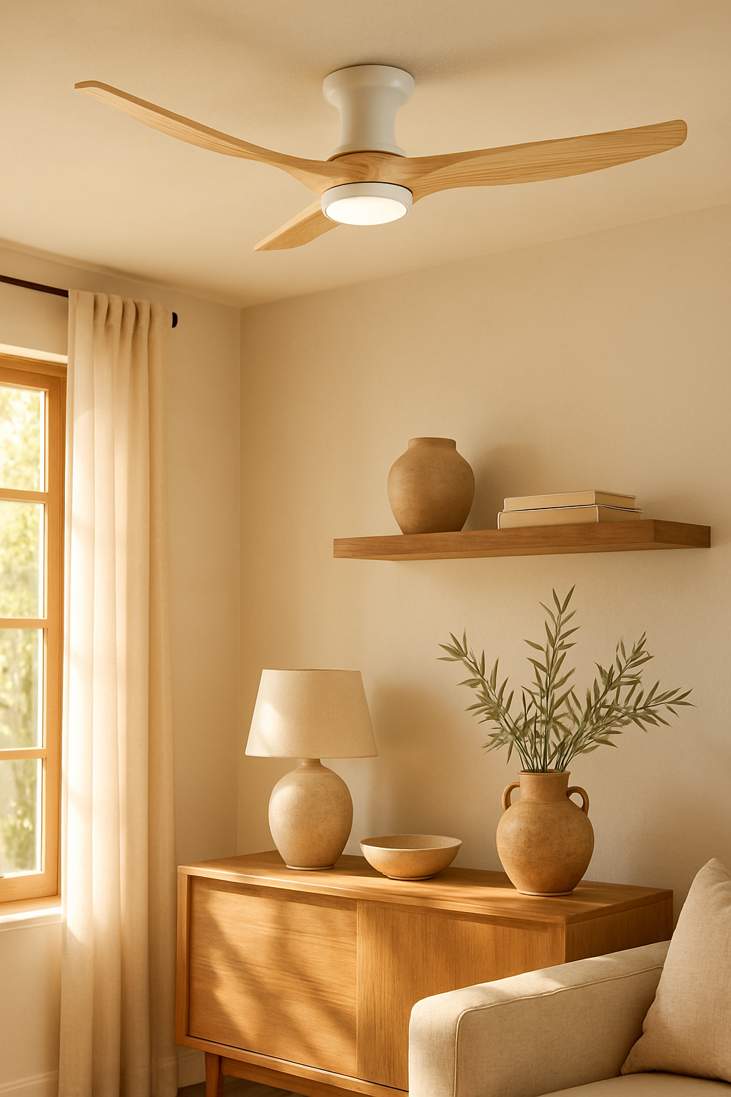 Ventilador de techo con luz silenciosa y aspas efecto madera 126 cm